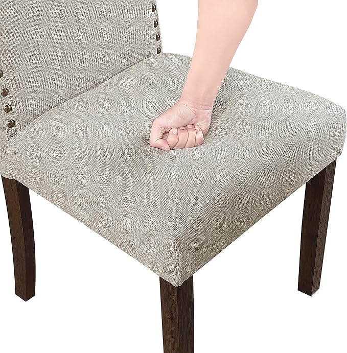 Lexicon Upholstered Dining Chairs Set of 2 - Soft Durable Fabric Armless Arched Back Kitchen Modern Dining Room Chairs for 2, Nailhead Trim Side, Brown Sturdy Wooden Frame, Easy Assembly, Taupe