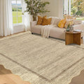 GarveeHome Scalloped Washable Rug 5x7 Area Rugs for Living Room Modern Non Slip Throw Rugs Bedroom Rugs Low Pile Soft Non Shedding Stain Resistant Carpet for Dining Room Nursery 5 ft x7 ft Jute