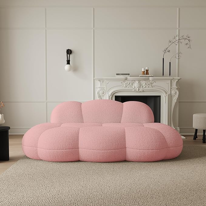 JACH 3 Seater Cloud Sofa for Living Room, Modern Sherpa Upholstered Couch, Minimalist Leisure Sofa, Comfy Cloud Couch for Apartment, Small Space, No Assembly Required (Pink)