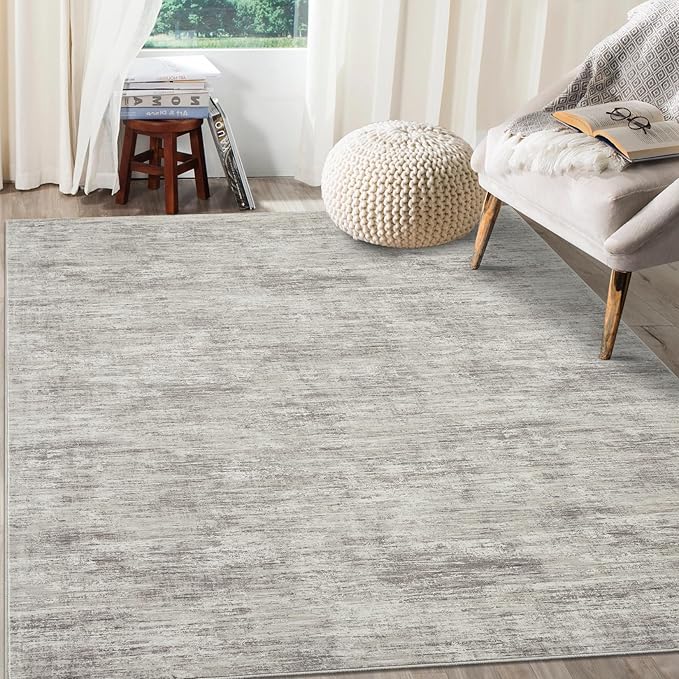 RUGSREAL Bedroom Area Rug 4x6 Modern Abstract Area Rug Stain Resistant Small Living Room Rug Contemporary Dining Room Rug Non-Slip Solid Rug Aesthetic Accent Floor Carpet for Kitchen Office, Taupe