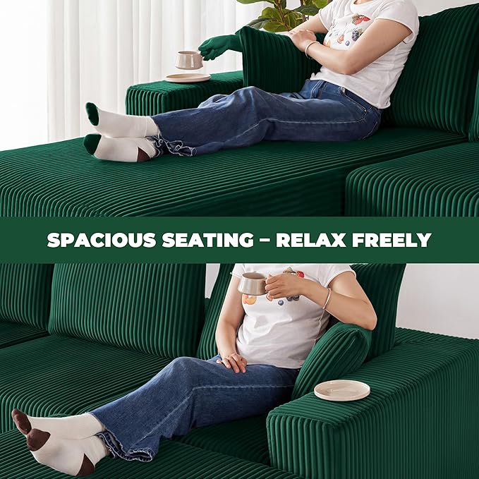 Weture 108” Modular Sectional Couches, Modern Modular U-Shape Sofa with Chaise, Cloud Sectional Couch with Deep Seat, Upholstered Boneless Sofa for Living Room (5 Seat, Green)