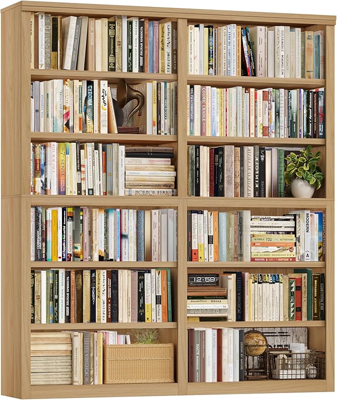 HOSTACK 63" W Open Book Shelf, 73" Tall Bookshelf with Storage, Modern Wood Bookshelf, Large Bookcase with 12 Display Shelves, 6 Tier Wooden Book Case for Living Room, Home Office, Library, Light Wood