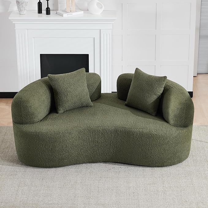 66.93 Inch Curved Loveseat Sofa with High - Density Foam Cushion, Full Compression Modular 2-Seater Couch, No Assembly Required, for Small Spaces & Living Room, Olive Green