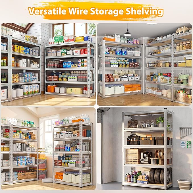 REIBII Storage Shelves 2020LBS Garage Shelving Heavy Duty Metal Shelving Adjustable 5 Tier Pantry Shelves for Garage Closet Kitchen Basement 28" W x 12" D x 59.8" H, 3 Pack