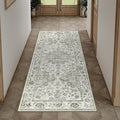 2x5 Washable Neutral Runner Rug Green Vintage Hallway Kitchen Carpet Non-Slip Soft Low Pile Farmhouse Throw Rug for Bedroom Bathroom Laundry Living Room