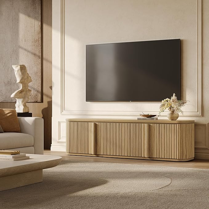 SICOTAS TV Stand for TVs up to 70" - Mid Century Modern Fluted Entertainment Center with Storage and Adjustable Shelves, Long Media Console Cabinet with Solid Wood Handles for Living Room
