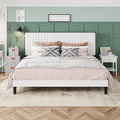 Allewie King Bed Frame, Velvet Upholstered Platform Bed with Adjustable Vertical Channel Tufted Headboard, Mattress Foundation with Strong Wooden Slats, Box Spring Optional, Easy Assembly, Off-White