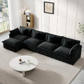 Modular Sectional Sofa, 146.5 Inch L-Shaped Cloud Sofa with Deep Seat Chenille Sofa with Cushions, Four Seater Sectional Sofa for Living Room Apartment,Black