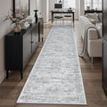 Soalmost Runner Rug 2x12 Washable Non-Slip Hallway Runner Rugs for Kitchen Bathroom Laundry Room Grey Vintage Floor Carpet Runners for Hallways Entryway
