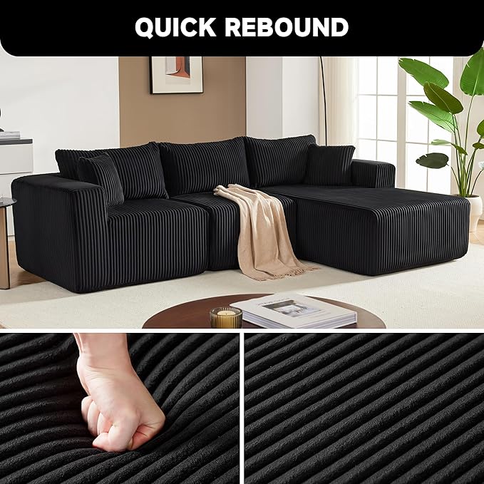 Weture 97" Modular Sectional Sofa, L-Shaped Boneless Couch with Deep Seat, Cozy Cloud Couch Sectional with Convertible Ottoman, Modern Sectional Couches for Living Room（ Black）