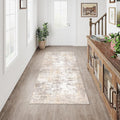 2x4 Washable Runner Rug Beige Grey Abstract Non Slip Soft Low Pile Hallway Kitchen Rug Neutral Modern Carpet for Laundry Bathroom Bedroom Living Room Home Decor