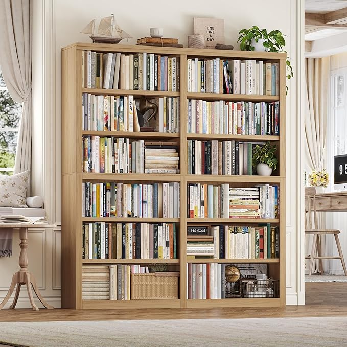 HOSTACK 63" W Open Book Shelf, 73" Tall Bookshelf with Storage, Modern Wood Bookshelf, Large Bookcase with 12 Display Shelves, 6 Tier Wooden Book Case for Living Room, Home Office, Library, Light Wood