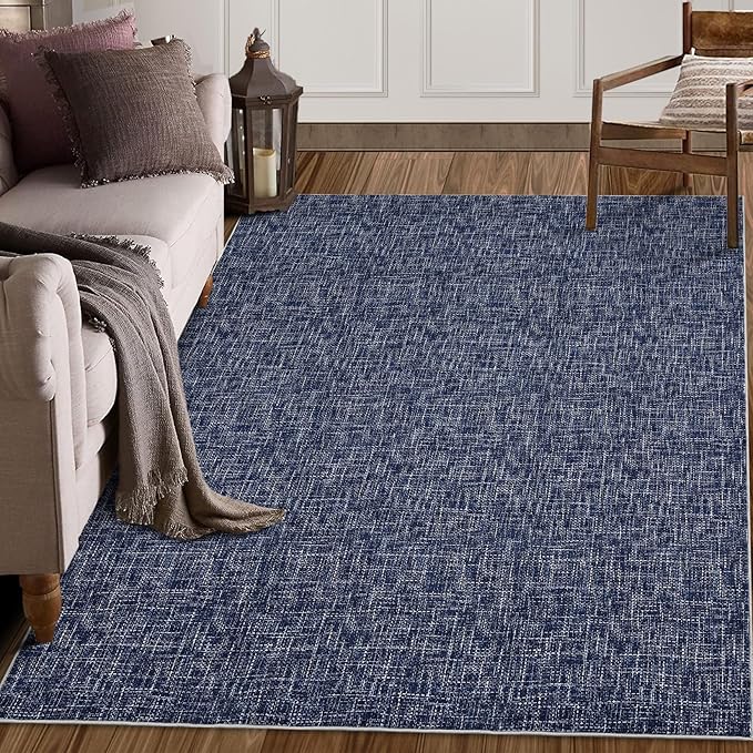 RUGSREAL Washable Rug 10x13 for Living Room Modern Abstract Area Rug Non-Slip Large Contemporary Bedroom Rug Stain Resistant Aesthetic Accent Floor Carpet Foldable Solid Rug for Home Office, Blue