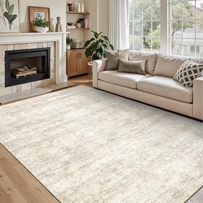Art&Tuft Washable Rugs 6x9, Anti-Slip Backing Abstract Area Rugs, Stain Resistant 6x9 Rugs for Living Room, Foldable Machine Washable Area Rug(6'x9', 01-Beige)