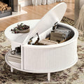 Round Coffee Table, 31.5" Fluted Center Table with Storage, Lift-Top Coffee Table with Adjustable Footpads, Sliding Door, Mid-Century Modern Center Table for Living Room, Small Space (Pure White)