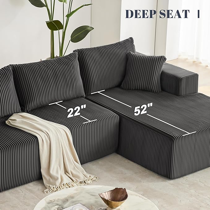 Weture 108” Modular Sectional Sofa, Cloud Sectional Couch with Deep Seat, Modern Modular L-Shape Sofa with Chaise,Upholstered Boneless Couches for Living Room Bedroom (Corduroy, Darkgrey)