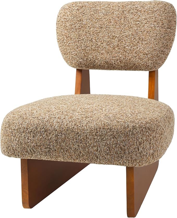Christopher Knight Home Mores Low Profile Accent Chair Set of 2, Modern Living Room Armless Lounge Chair, Fabric Comfy Reading Chair for Bedroom, Wooden Frame and Thick Padded Seat, Walnut+Multi-Brown