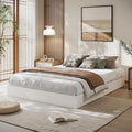 Queen Bed Frame, Wood Platform Bed with Sturdy Wooden Slats, Floor-Standing Bed Frame, Modern Minimalist Design, No Box Spring Needed, Easy Assembly, White