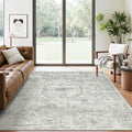 Soalmost 5x7 Area Rugs Grey Low Pile Indoor Washable Trendy Faded Style Floral Rugs for Bedroom Living Room Dining Room Foldable Non-Slip Thin Print Mat