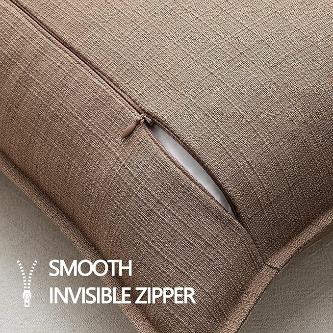 MIULEE Pack of 2 Thick Textured Couch Throw Pillow Covers, Coco Brown Decorative Pillow Covers 22x22, Neutral Linen Cushion Cases for Sofa Bed Living Room Modern Farmhouse Home Decor, No Filling