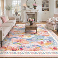 8x10 Washable Area Rug Pink Blue Living Room Bedroom Floral Throw Rug Abstract Modern Non Slip Soft Low Pile Large Carpet for Dining Room Office Nursery
