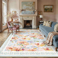 9x12 Area Rug Blue Living Room Bedroom Floral Throw Rug Abstract Modern Non Slip Soft Low Pile Large Carpet for Dining Room Office Nursery Indoor