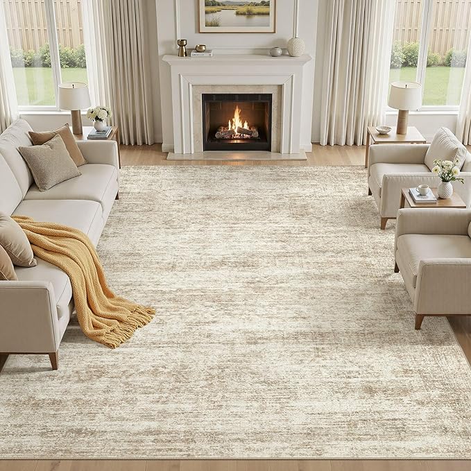 cotiled Large Area Rugs for Living Room 8x10, Machine Washable Rugs with Non Slip Backing Modern Neutral Abstract Rugs Stain Resistant Distressed Carpets for Home Office Decor (8x10 Beige/Brown)