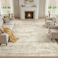 cotiled Large Area Rugs for Living Room 9x12, Machine Washable Rugs with Non Slip Backing Modern Neutral Abstract Rugs Stain Resistant Distressed Carpets for Home Office Decor (9x12 Beige/Brown)