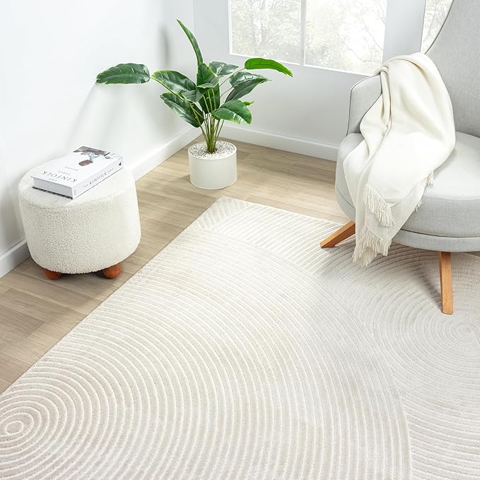 Abani Neutral Beige Area Rug | 10' x 14' Tan Geometric Carpet with Zen Circle Pattern | Washable Rugs for Living Room, Bedroom, Office