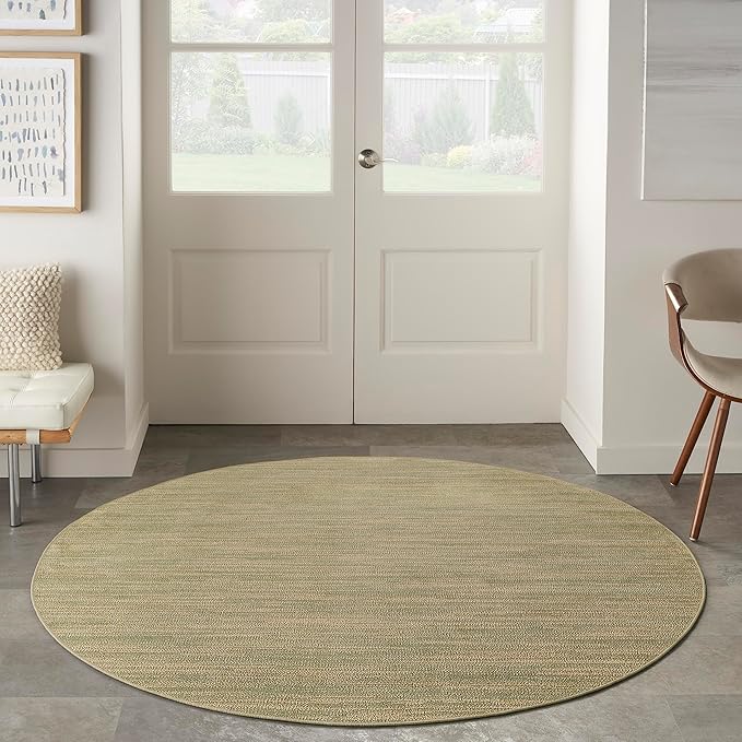 Nourison Home Nourison Essentials Green Gold 8' x Round Area Rug - Easy Clean, Non Shedding, Bed Room, Living Room, Dining Room, Kitchen (8' x Round)
