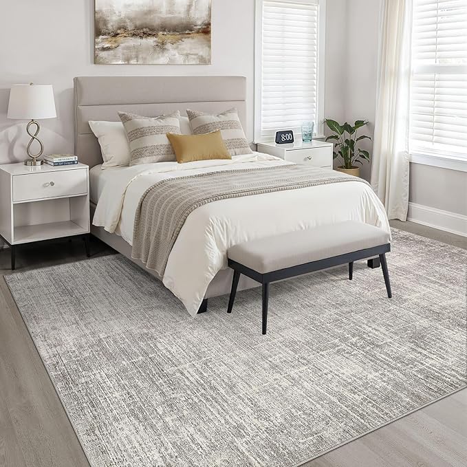 7x10 Area Rug Living Room: Washable Large Neutral Rug Abstract Soft Modern Stain Resistant Indoor Floor Non-Slip Carpet for Bedroom Nursery Kids Office Playroom Dining Room Under Table- Brown Gray