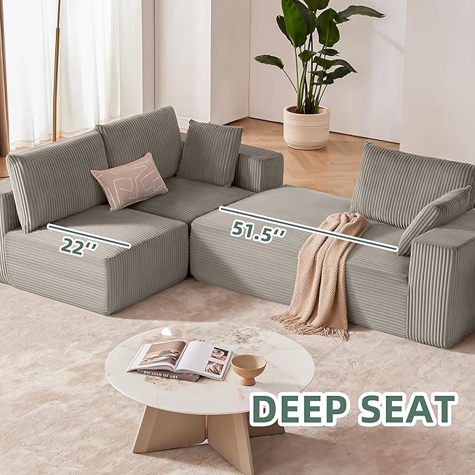 108” Modular Sectional Sofa, Cloud Sectional Couch with Deep Seat, Boneless Couches for Living Room Bedroom, Modern Modular L-Shape Sofa Couch with Chaise (LightGray, Left Facing Chaise)