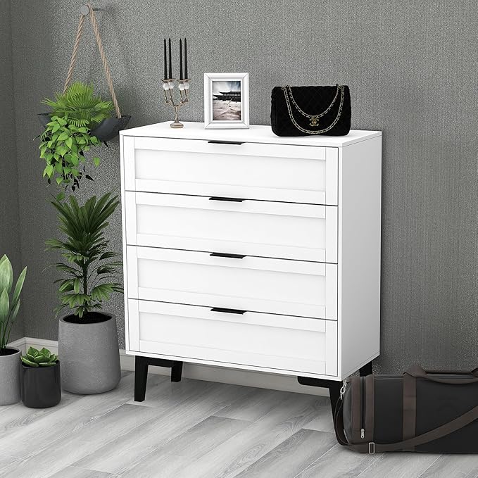 TaoHFE White 4 Drawer Dresser for Bedroom,Wood Lingerie Chest of Drawers for Bedroom,Modern 36inch Tall White Dresser for Bedrooms Living Room, Entryway, Cloakroom