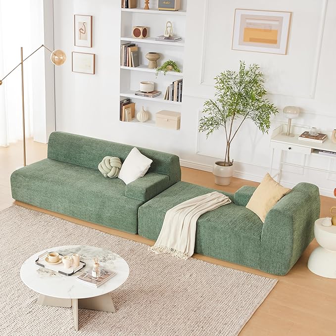 Weture 107" Modular Sectional Cloud Couch, Boneless couches Sponge sectionals for Living Room, High Density Sponges Sofa, Modular L-Shape with Chaise, Green