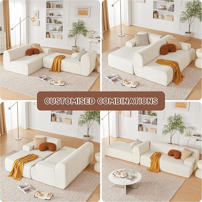 Weture 107" Modular Sectional Cloud Couch, Boneless couches Sponge sectionals for Living Room, High Density Sponges Sofa, Modular L-Shape with Chaise, Beige