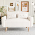 Vongrasig 48" Small Modern Loveseat Sofa, Mid Century Soft Corduroy Fabric 3-Seat Sofa Couch Tufted with Back Cushions and Tapered Legs for Living Room, Bedroom and Small Space, White