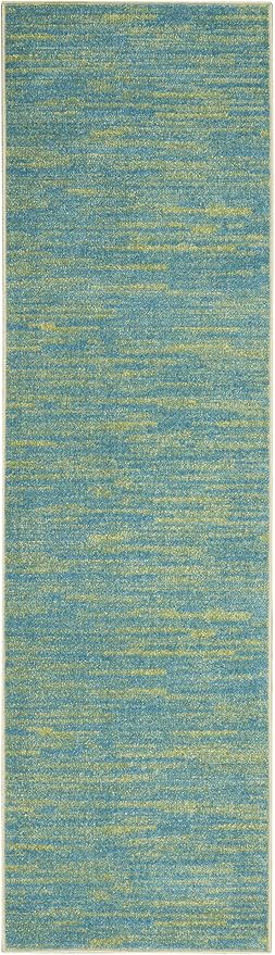 Nourison Home Nourison Essentials Blue Green 2'2" x 7'6" Area Rug - Easy Clean, Non Shedding, Bed Room, Living Room, Dining Room, Kitchen (8' Runner)