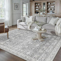 5x7 Grey Modern Washable Area Rug for Living Room Distressed Floral Non Slip Throw Rug Indoor Low Pile Carpet Accent Stain Resistance Bedroom Playroom Office Classroom Nursery