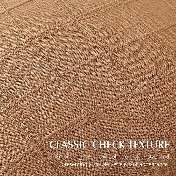 Foindtower Set of 2 Decorative Linen Check Throw Pillow Covers Neutral Farmhouse Vintage Cushion Covers Modern Boho Home Decor for Sofa Chair Couch Bedroom Living Room,24×24 Inch,Brick