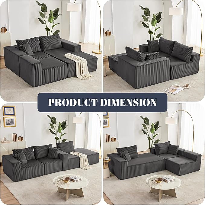 Weture 108” Modular Sectional Sofa, Cloud Sectional Couch with Deep Seat, Modern Modular L-Shape Sofa with Chaise,Upholstered Boneless Couches for Living Room Bedroom (Corduroy, Darkgrey)
