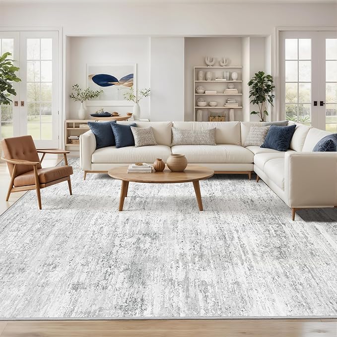 Art&Tuft Washable Rug, Anti-Slip Backing Abstract Area Rugs, Stain Resistant Rugs for Living Room, Foldable Machine Washable Area Rug(6'x9', 01-Grey)