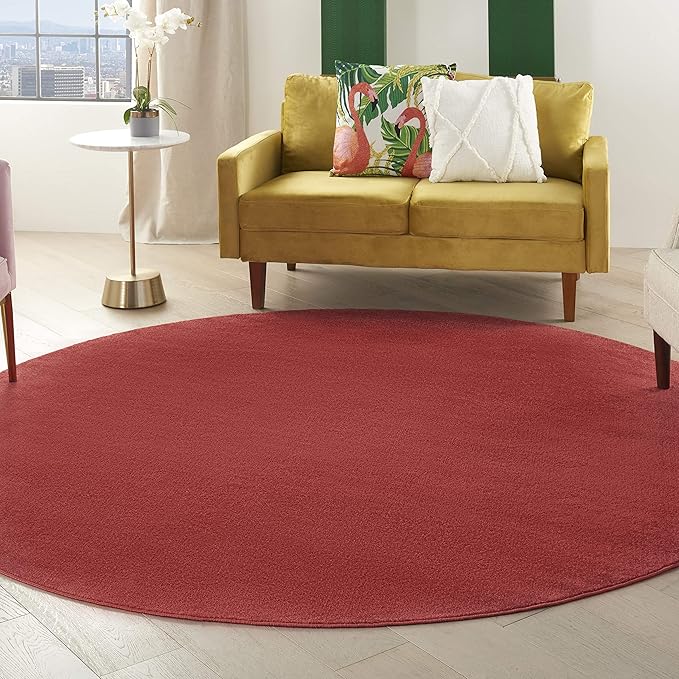 Nourison Home Nourison Essentials Brick Red 8' x Round Area Rug - Easy Clean, Non Shedding, Bed Room, Living Room, Dining Room, Kitchen (8' x Round)