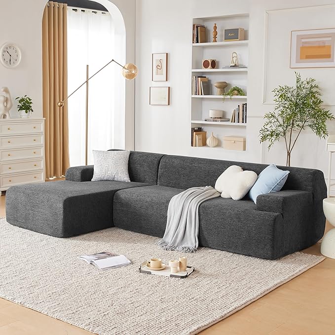 Weture 107" Modular Sectional Cloud Couch, Boneless couches Sponge sectionals for Living Room, High Density Sponges Sofa, Modular L-Shape with Chaise, Darkgrey