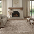 FMFUNCTEX 12x15 Washable Area Rug Taupe Vintage Neutral Distressed Large Non Slip Carpet for Living Room Bedroom Soft Low Pile Indoor Mat Retro Floral Throw Rug for Dining Room Kitchen Office Nursery