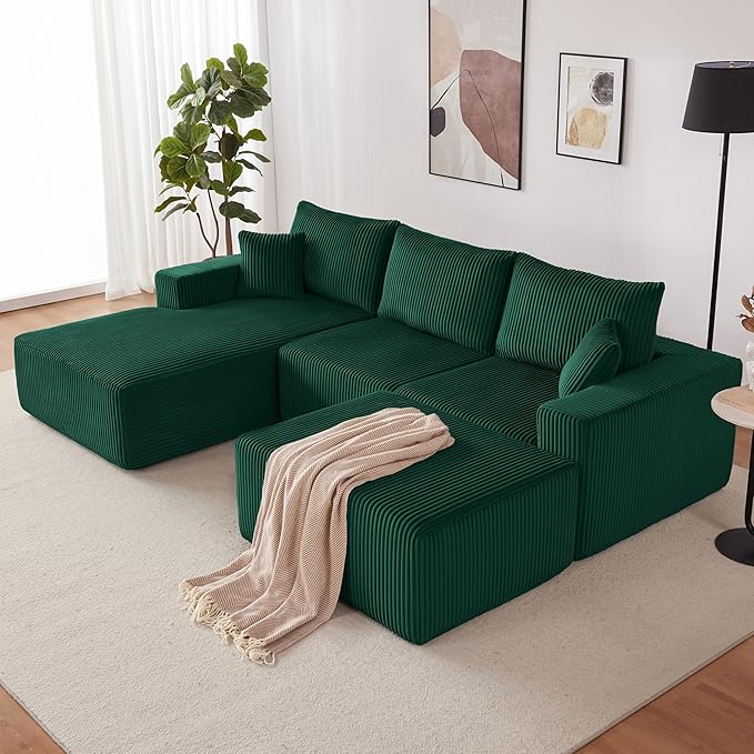 Weture 108” Modular Sectional Couches, Modern Modular U-Shape Sofa with Chaise, Cloud Sectional Couch with Deep Seat, Upholstered Boneless Sofa for Living Room (5 Seat, Green)