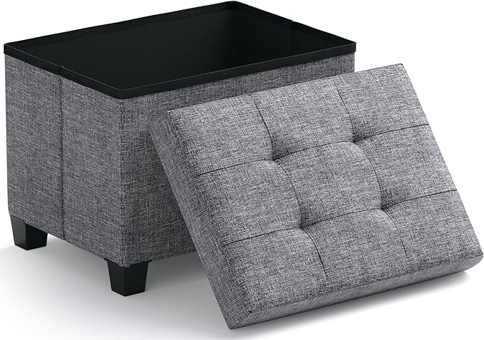 Ornavo Home Storage Ottoman Small Rectangle Ottoman with Legs, Foot Rest Stool Seat, Load up to 600 LB, for Living Room, Bedroom, Home Office, Dorm - 12 x 16 x 12, Gray