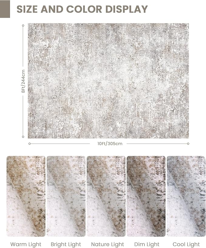 Art&Tuft Washable Rugs 8x10, Anti-Slip Backing Abstract 8x10 Area Rugs, Stain Resistant Rugs for Living Room, Foldable Large Area Rug(8'x10',Brown Grey)