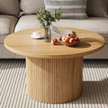 MAISONARIA Round Coffee Table with Metal Frame, 35" Coffee Tables for Living Room, Circle Wood Accent Center Table for Apartment, Oak