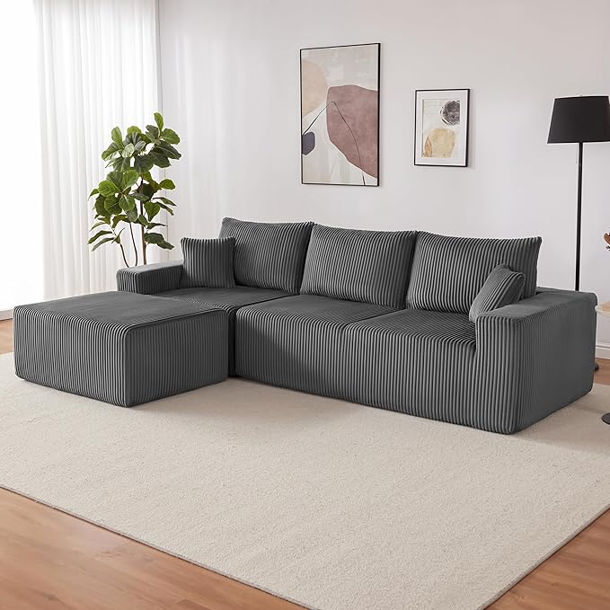Weture 107" Modular Sectional Sofa, L-Shaped Boneless Couch with Deep Seat, Cozy Cloud Couch Sectional with Convertible Ottoman, Modern Sectional Couches for Living Room, No Assembly, Darkgray