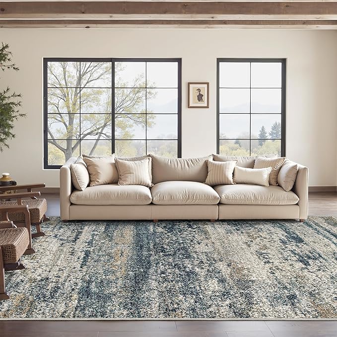 Art&Tuft Washable Rugs 8x10, Anti-Slip Backing Abstract 8x10 Area Rugs, Stain Resistant Rugs for Living Room, Foldable Machine Washable Area Rugs (8'x10', Navy)